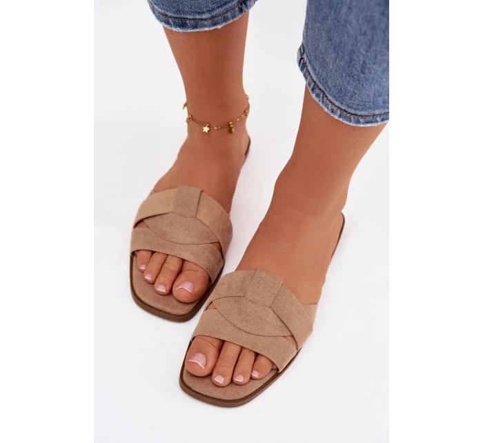 Dámské ploché sandály s pásky Eko Zamszové Béžové Florane