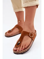 Kožené semišové žabky s zlatým přezkou Camel Honey