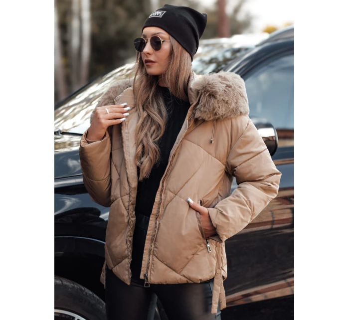 MODIVA prošívaná dámská zimní bunda s kapucí světle béžová FashionStreet TY4725