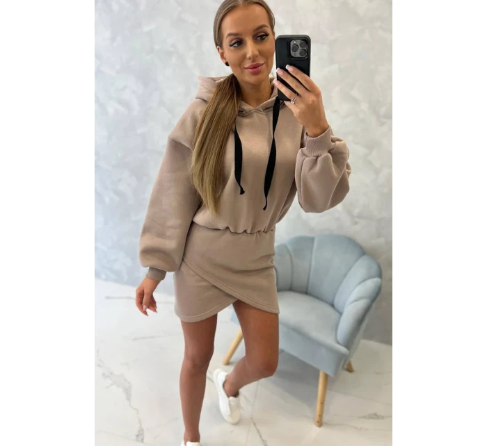 Zateplené šaty s obálkovým dnem tmavě béžové