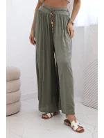 Dámské kalhoty z viskózy se širokými nohavicemi khaki