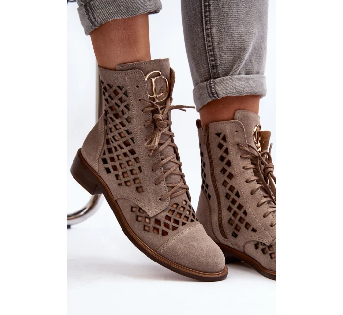 Děrované kožené botky Zazoo 2695 Beige