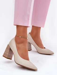 Kožené lodičky na podpatku béžové Gregosa