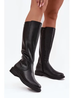 Kožené dámské kozačky s podšívkou na nízkém podpatku Sergio Leone KZ25600-S Černé