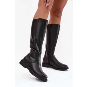 Kožené dámské kozačky s podšívkou na nízkém podpatku Sergio Leone KZ25600-S Černé