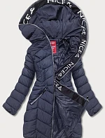 Tmavě modrá péřová dámská bunda pro přechodné období (2M-001)