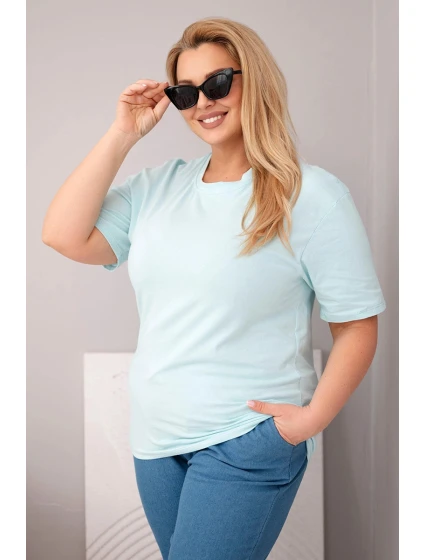 Dámská bavlněná halenka Plus Size s krátkým rukávem basic mátová Dámská bavlněná halenka Plus Size s krátkým rukávem basic mátová