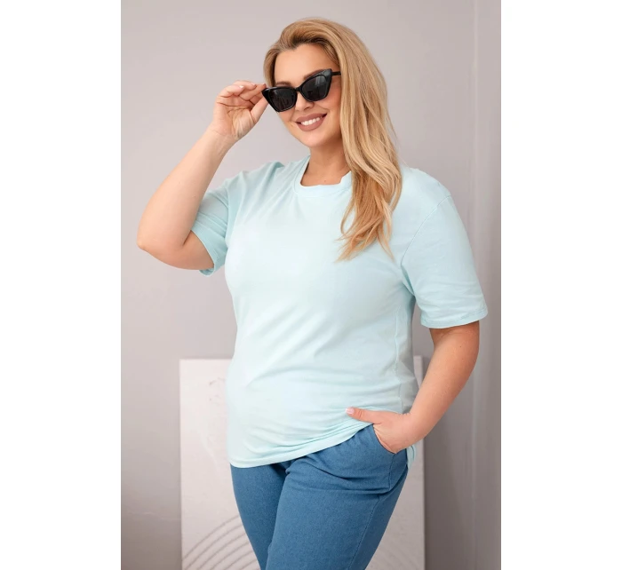 Dámská bavlněná halenka Plus Size s krátkým rukávem basic mátová Dámská bavlněná halenka Plus Size s krátkým rukávem basic mátová