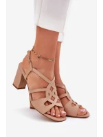 Dámské sandály na sloupkovém podpatku béžové Sergio Leone SK884 Dámské sandály na sloupkovém podpatku béžové Sergio Leone SK884