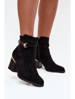 Dámské zimní kozačky na podpatku s ozdobným páskem Černé model 21711606 - Boto