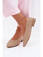 Kožené baleríny na nízkém podpatku Béžové model 22133225 - Boto