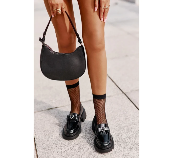 Kožené Dámské Mokasíny S Mašlí A Srdcem D&A Černé Kožené Dámské Mokasíny S Mašlí A Srdcem D&A Černé