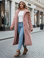 Dámský zimní kabát chlupáč dlouhý NY0751z růžový - FashionStreet