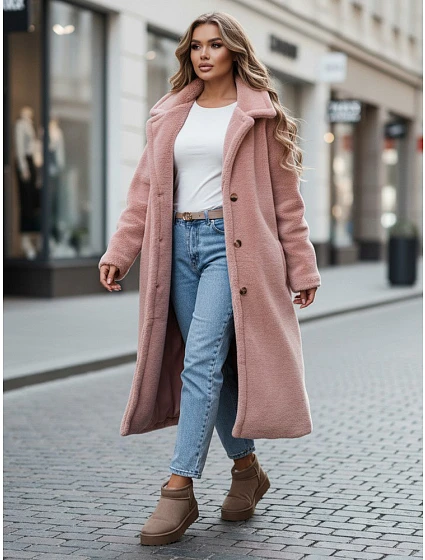 Dámský zimní kabát chlupáč dlouhý NY0751z růžový - FashionStreet Dámský zimní kabát chlupáč dlouhý NY0751z růžový - FashionStreet