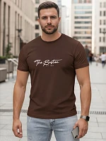 Pánské bavlněné tričko s potiskem „The Boston“, hnědé, FashionStreet NX5129R