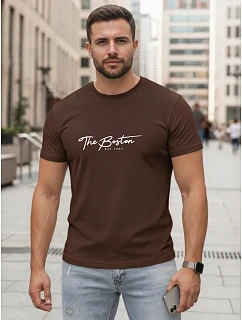 Tshirt męski bawełniany z nadrukiem The Boston brązowy model 22305507 - FashionStreet