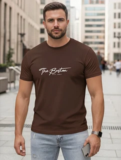Tshirt męski bawełniany z nadrukiem The Boston brązowy model 22305507 - FashionStreet