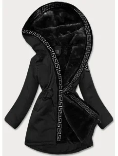 Černá dámská bunda s kožešinovou podšívkou (B8116-1)