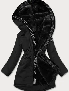 Černá dámská bunda s kožešinovou podšívkou (B8116-1)