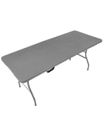 DŘEVĚNÝ STŮL SKLÁDACÍ V KUFŘÍKU 180x74CM MAX.100KG DŘEVĚNÁ DESKA TEMNĚ ŠEDÁ