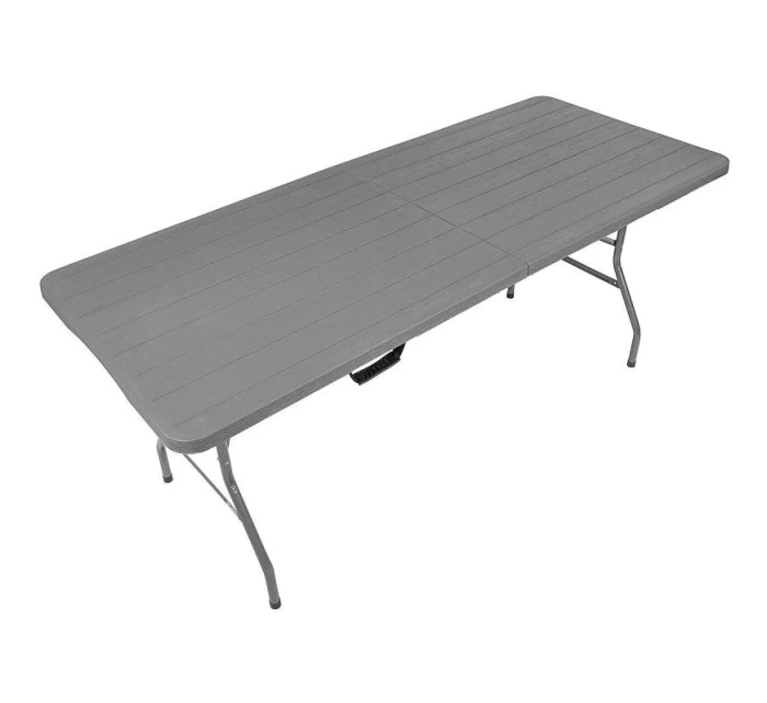 DŘEVĚNÝ STŮL SKLÁDACÍ V KUFŘÍKU 180x74CM MAX.100KG DŘEVĚNÁ DESKA TEMNĚ ŠEDÁ