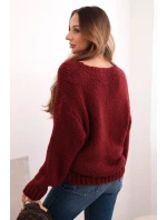 Dámský svetr z měkké pleteniny s výstřihem do V bordový