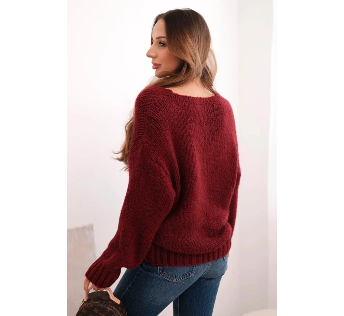Dámský svetr z měkké pleteniny s výstřihem do V bordový