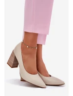 Kožené lodičky na podpatku béžové model 21697010 - EVENTO