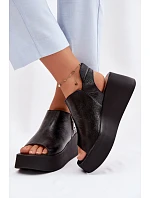 model 22100618 Kožené sandály na platformě Černé - Zazoo