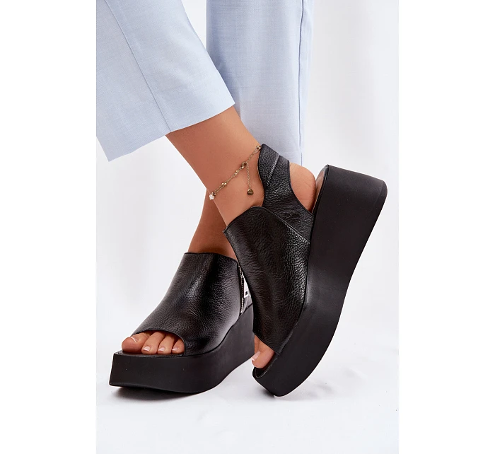 model 22100618 Kožené sandály na platformě Černé - Zazoo