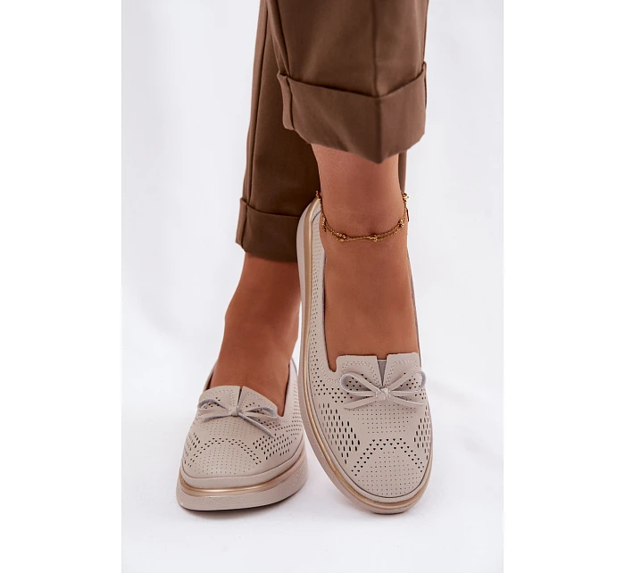 Kožené perforované polobotky na platformě model 22101339 Béžové - S.Barski Kožené perforované polobotky na platformě model 22101339 Béžové - S.Barski