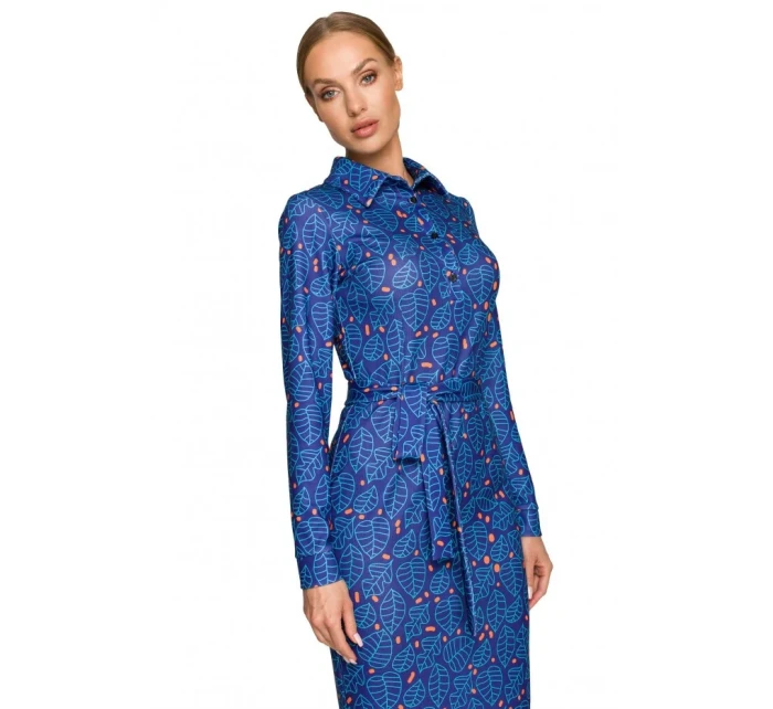 M706 Šaty s rukávy, límcem a potiskem - model 1