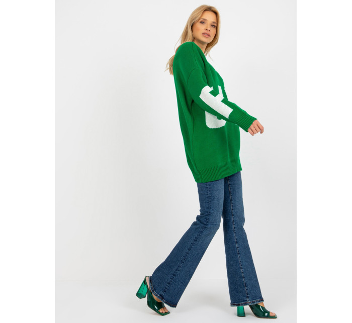 Dámský zelený oversize svetr s nápisem RUE PARIS
