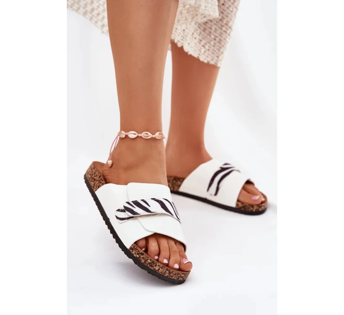 Dámské pantofle s suchým zipem na korkové platformě – bílé Baylin Dámské pantofle s suchým zipem na korkové platformě – bílé Baylin