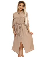 531-3 Midi sukně se zlatými knoflíky a vázáním - MOCHA MOUSSE