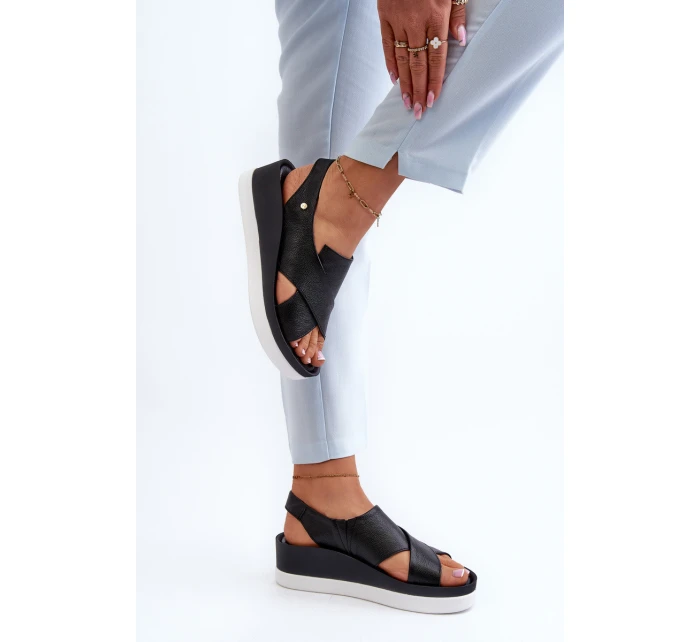 Zazoo 40256 Kožené sandály na klíně černé