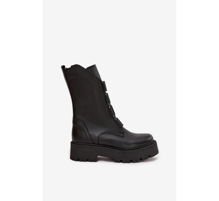 Dámské kotníkové boty z přírodní kůže na platformě model 21713280 Černé - Zazoo