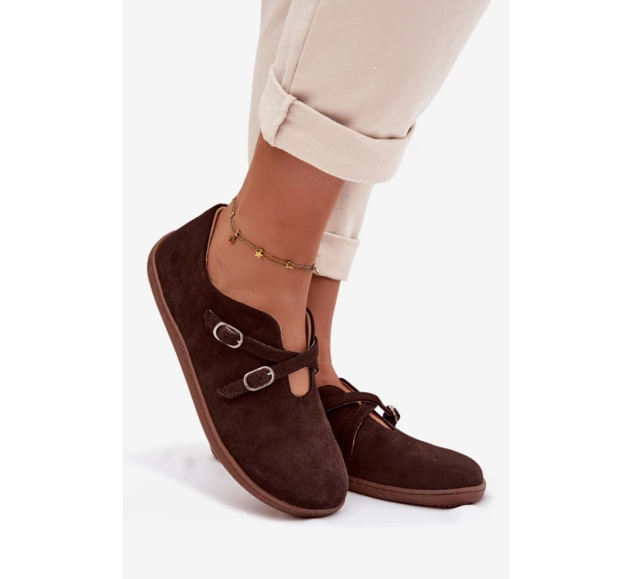 Kožené semišové dámské polobotky s pásky Zazoo N1271 čokoládové