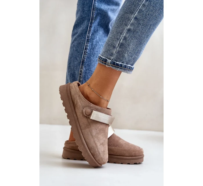 Dámské Zateplené Pantofle S Kožešinou Na Platformě Hnědé Azida