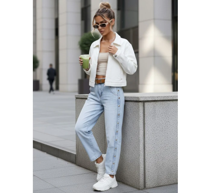 Jeansy damskie z wysokim stanem balloon fit niebieskie FashionStreet UY2916