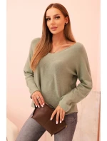 Svetr dámský z viskózy s výstřihem do V světle khaki