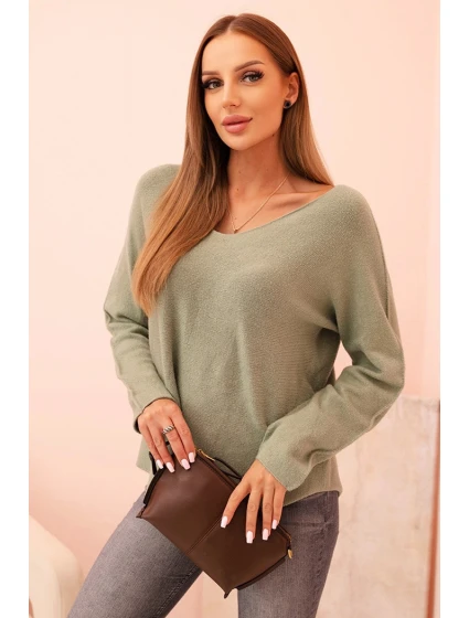 Svetr dámský z viskózy s výstřihem do V světle khaki