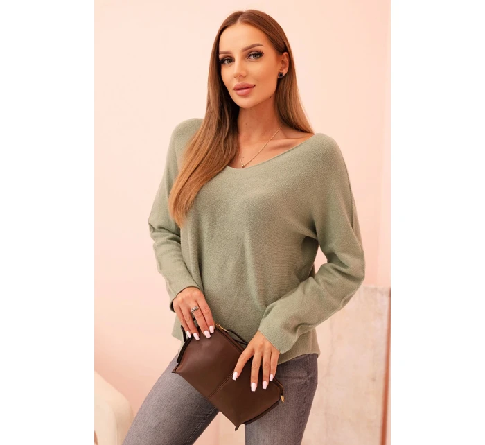 Svetr dámský z viskózy s výstřihem do V světle khaki