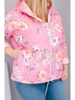 Dámská jarní prošívaná bunda Plus Size s kapucí a květinovým vzorem světle růžová