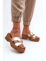 model 21661380 Kožené Elegantní Dámské Žabky S Ozdobou Zlaté - Zazoo