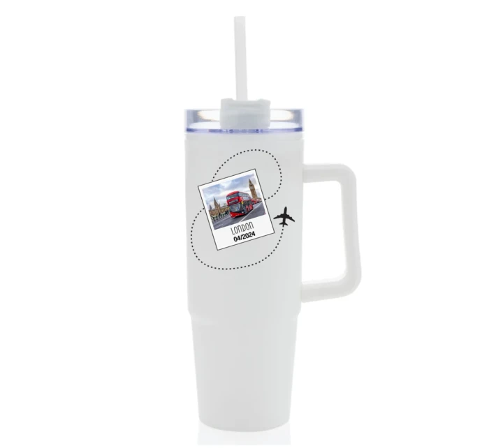 Vlastní text na cestovatelskou termosku s průhledným víčkem