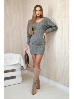 Dámské šaty s 3/4 rukávy a krajkou na zádech khaki