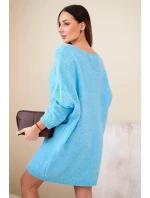 Dámská plus size pletená šaty s výstřihem do V modrá