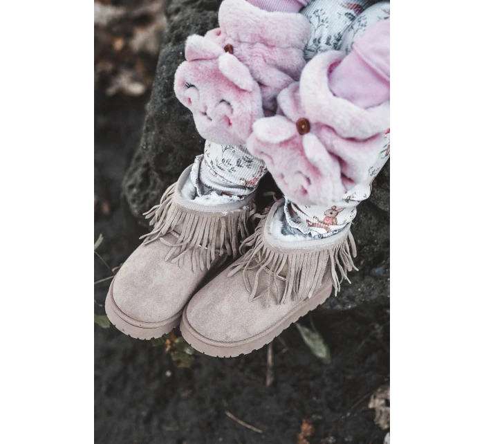 Ocieplené Botky Sněžky Dětské Se Zdobnými Frézami Bežové Nimia