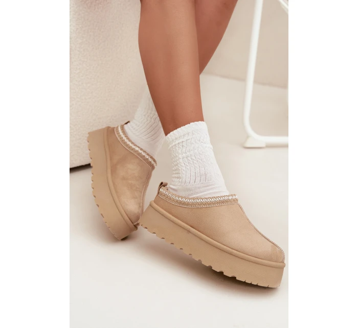 Nízké dámské sněhule s výšivkou na platformě světle béžové model 21676491 - Boto